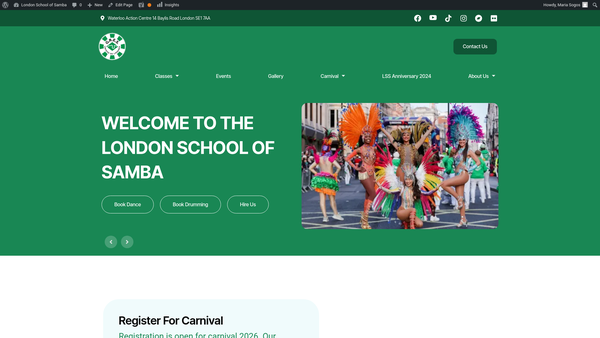 Screenshot of the London School Of Samba website