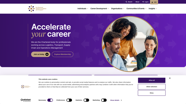 Screenshot of the The Chartered Institute Of Logistics And Transport In The UK website