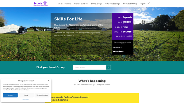Screenshot of the Hawk District Scout Council website