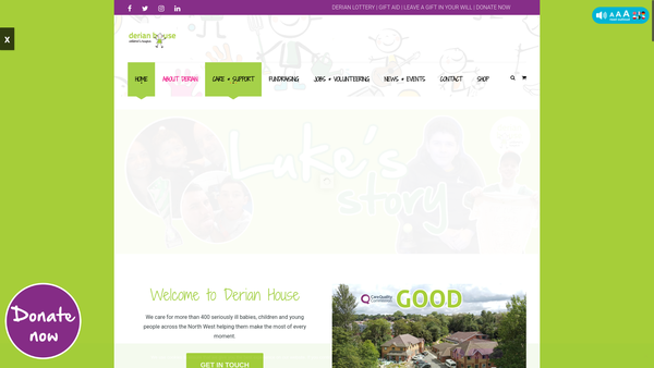 Screenshot of the Derian House Childrens Hospice website