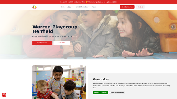 Screenshot of the The Warren Playgroup website