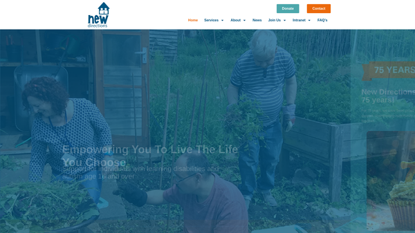 Screenshot of the New Directions (Rugby) Limited website