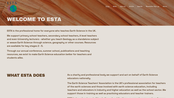 Screenshot of the Earth Science Teachers Association website