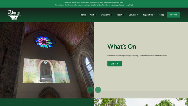 Screenshot of the Abney Park Trust website