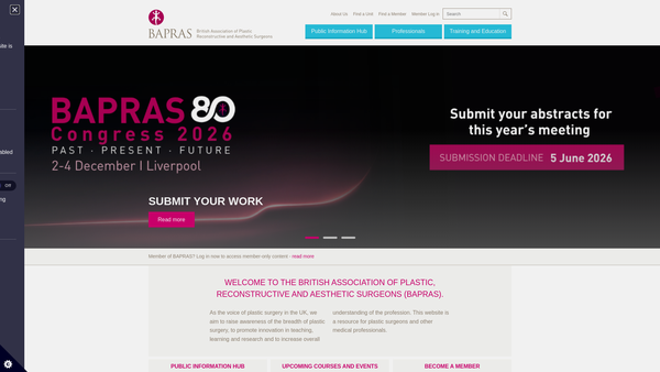 Screenshot of the The British Association Of Plastic Reconstructive And Aesthetic Surgeons website