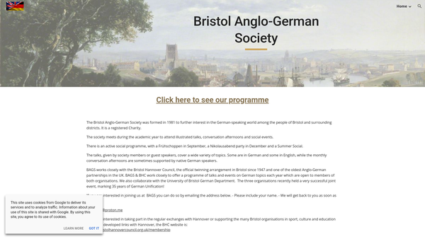 Screenshot of the Bristol Anglo-German Society website
