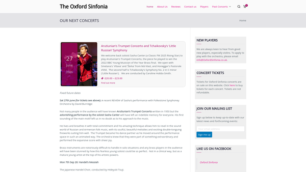Screenshot of the The Oxford Sinfonia website