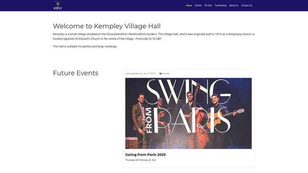 Screenshot of the Kempley Village Hall Trust website