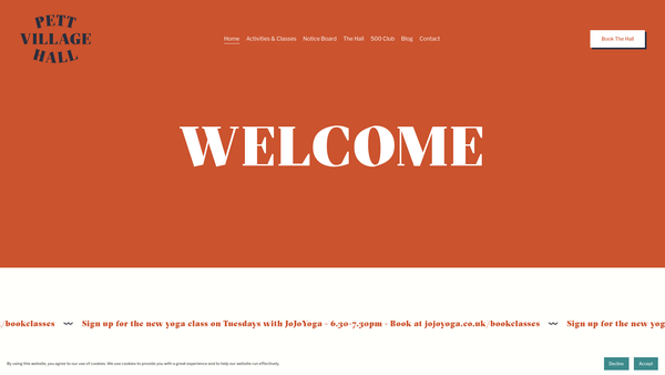 Screenshot of the The Pett Village Hall website