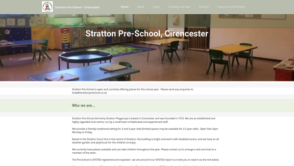 Screenshot of the Stratton Pre-School, Cirencester website