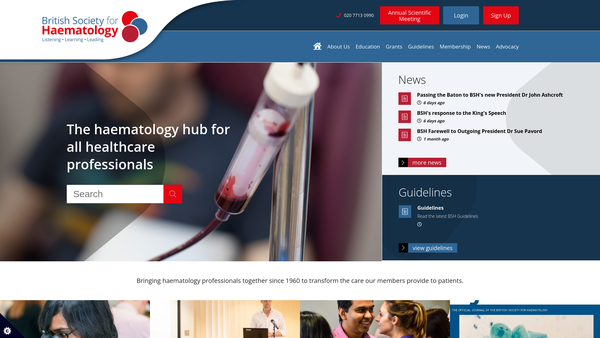 Screenshot of the The British Society For Haematology website