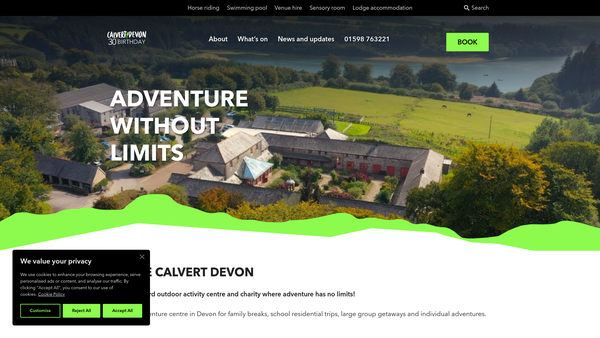 Screenshot of the Exmoor Calvert Trust website