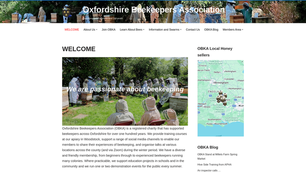 Screenshot of the The Oxfordshire Beekeepers' Association website