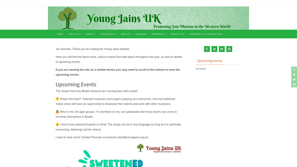 Screenshot of the Young Jains website