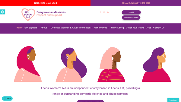 Screenshot of the Leeds Women's Aid website