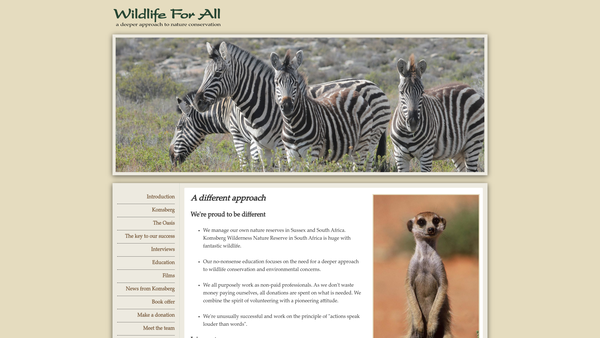 Screenshot of the The Wildlife For All Trust website