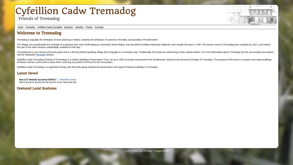 Screenshot of the Cyfeillion Cadw Tremadog website