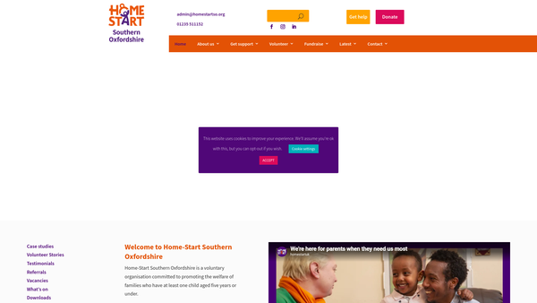 Screenshot of the Home Start Southern Oxfordshire website