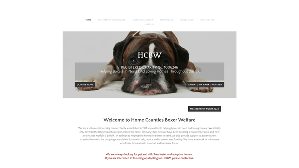 Screenshot of the Home Counties Boxer Welfare website