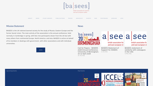 Screenshot of the British Association For Soviet, Slavonic And East European Studies website