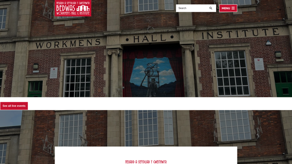 Screenshot of the Bedwas Workmen's Hall Community Centre website