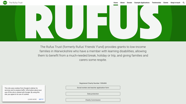 Screenshot of the The Rufus Trust website