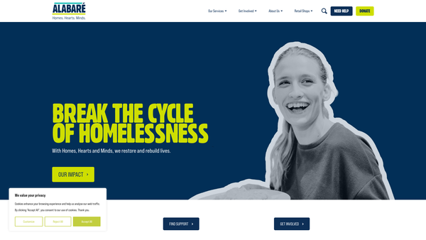 Screenshot of the Alabare website