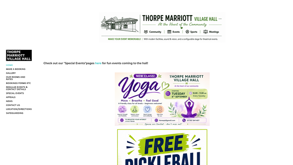 Screenshot of the Thorpe Marriott Village Hall website