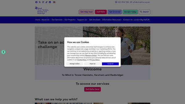 Screenshot of the Mind in Tower Hamlets, Newham and Redbridge website