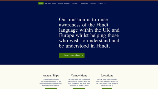 Screenshot of the United Kingdom Hindi Samiti website