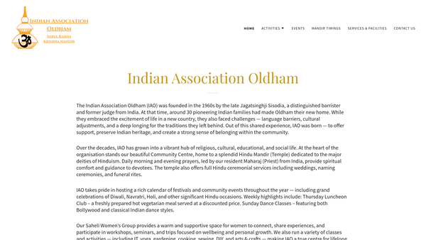 Screenshot of the Indian Association Oldham website