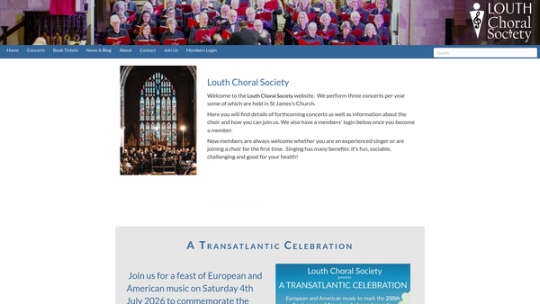Screenshot of the Louth Choral Society website