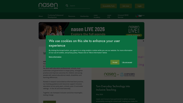 Screenshot of the The National Association For Special Educational Needs (Nasen) website