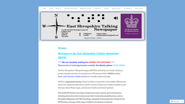 Screenshot of the East Shropshire Talking Newspaper website