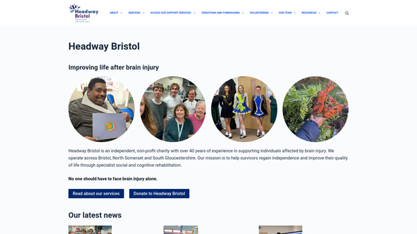 Screenshot of the Headway Bristol Brain Injury Association Limited website