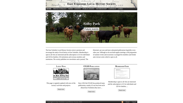 Screenshot of the East Yorkshire Local History Society website