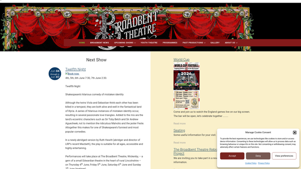 Screenshot of the Lindsey Rural Players website