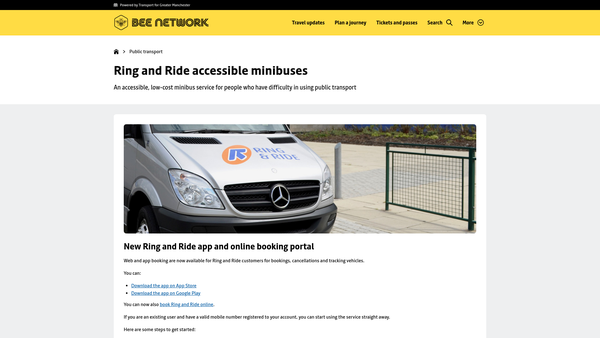 Screenshot of the Greater Manchester Accessible Transport Limited website