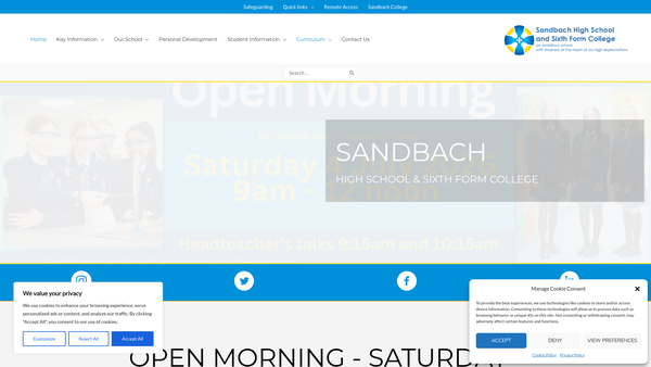 Screenshot of the Sandbach High School Trust website