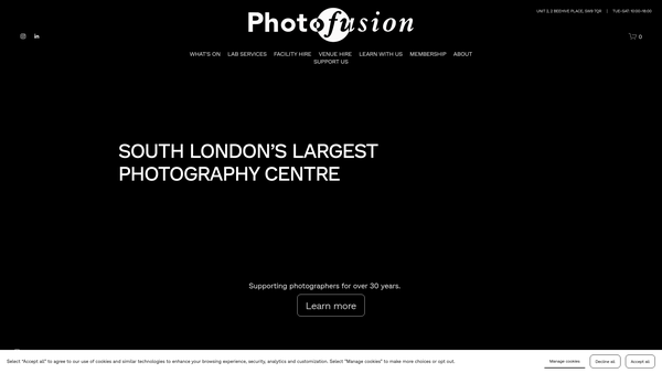 Screenshot of the Photofusion Educational Trust website