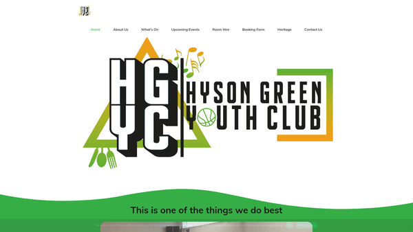 Screenshot of the Hyson Green Youth Club website