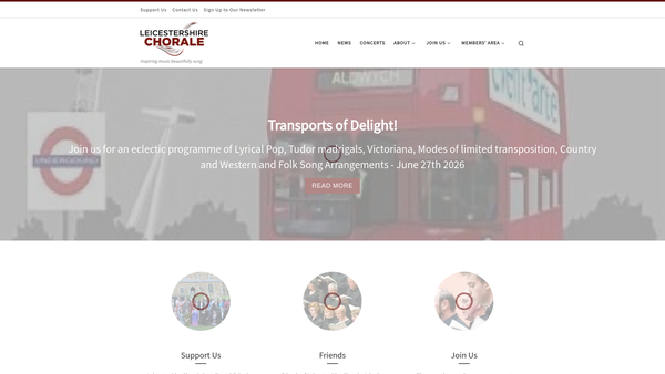 Screenshot of the Leicestershire Chorale website