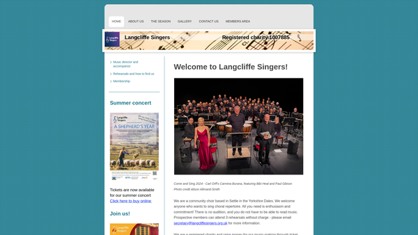 Screenshot of the Langcliffe Singers website
