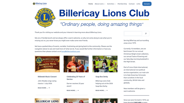 Screenshot of the Lions Club Of Billericay Charity Trust Fund website