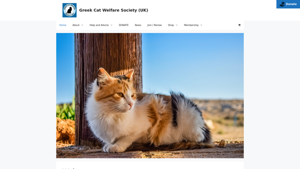 Screenshot of the Greek Cat Welfare Society (UK) website