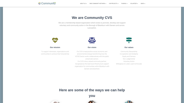 Screenshot of the Blackburn With Darwen Council For Voluntary Service website