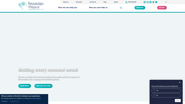 Screenshot of the Hospice In Rossendale website