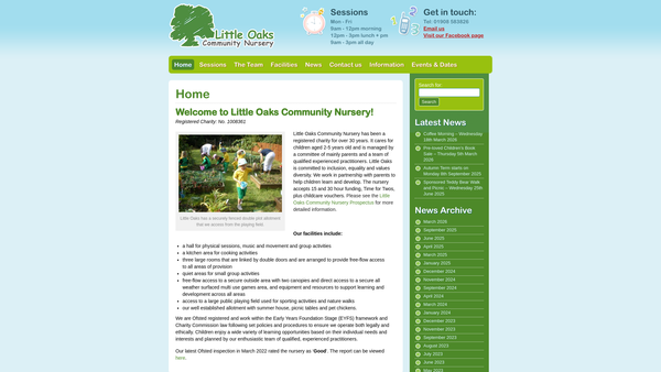 Screenshot of the Little Oaks Community Nursery website