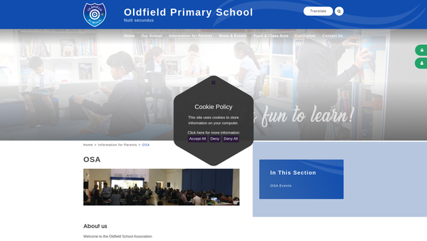 Screenshot of the Oldfield School Association website