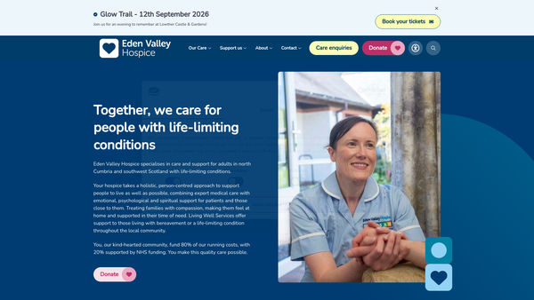 Screenshot of the Eden Valley Hospice, Carlisle website